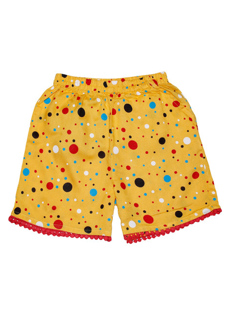 

KiddoPanti Girls Yellow Printed Regular Fit Regular Shorts
