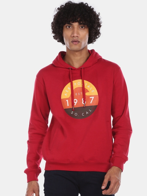 

Aeropostale Men Red Printed Hooded Sweatshirt