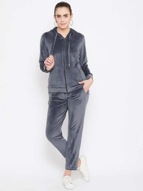 

Okane Women Grey Solid Hooded Tracksuit