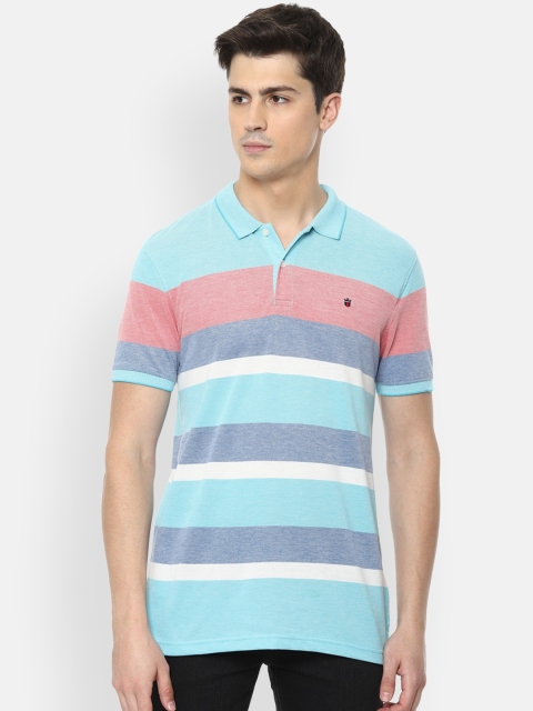 

Louis Philippe Sport Men Blue & Pink Striped Polo Collar T-shirt