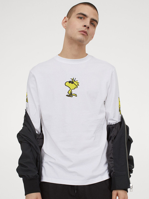 

H&M Men White Printed Jersey Top