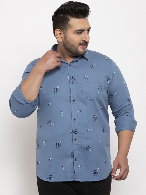 plusS Men Blue & Black Regular Fit Printed Casual Shirt