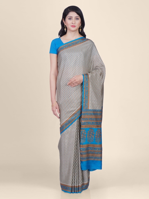 

Kasat Blue Silk Blend Printed Banarasi Handloom Saree