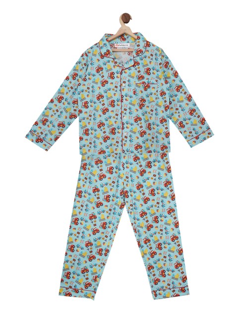 

Fluffalump Kids Blue & Red Printed Night Suit