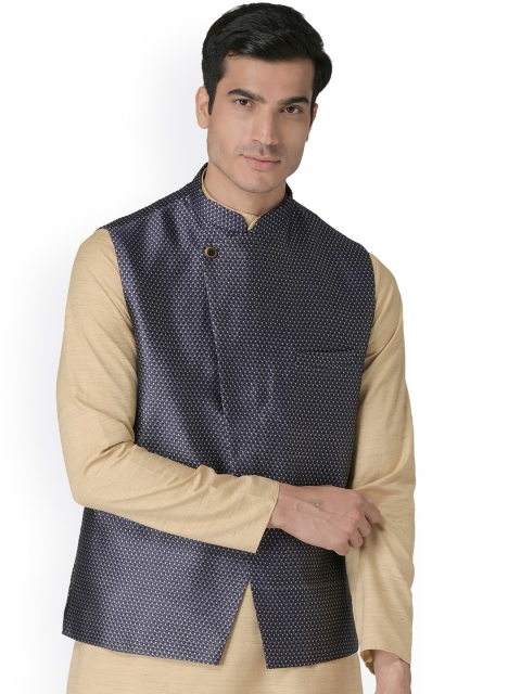 

TABARD Men Navy Blue Printed Woven Nehru Jacket
