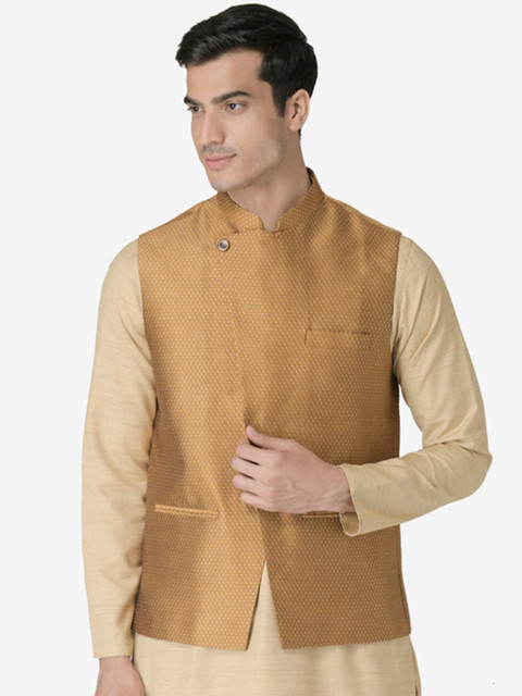 

TABARD Men Mustard Brown Woven Design Nehru Jacket