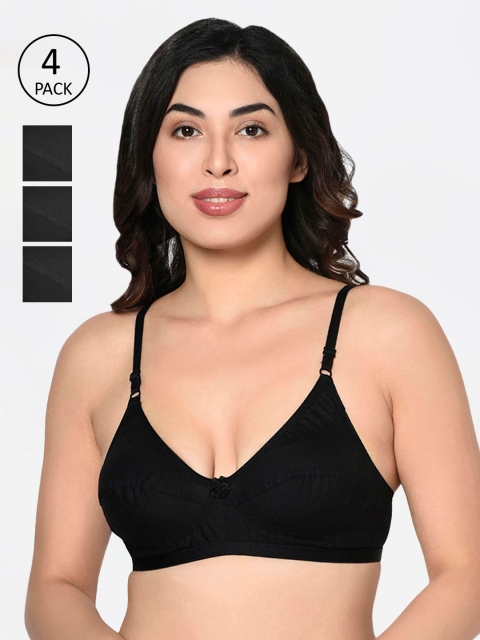 

Bodycare Pack Of 4 Solid Non-Wired Non Padded Everyday Bra 1552B, Black