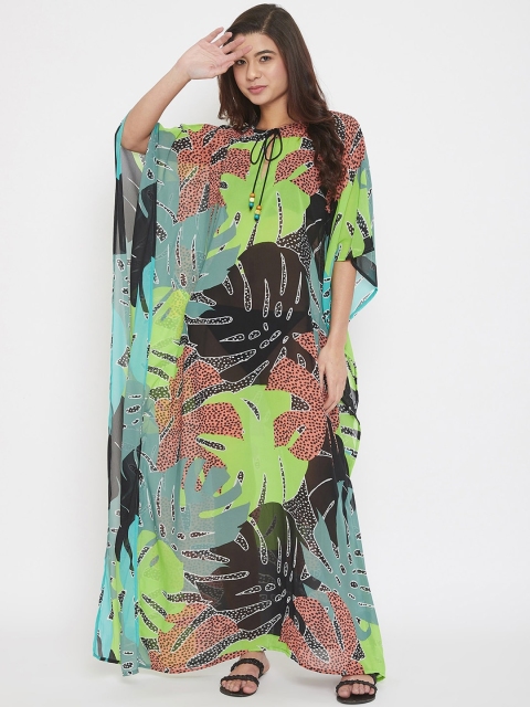 

The Kaftan Company Women Green & Black Printed Maxi Kaftan Cover-Up Dress