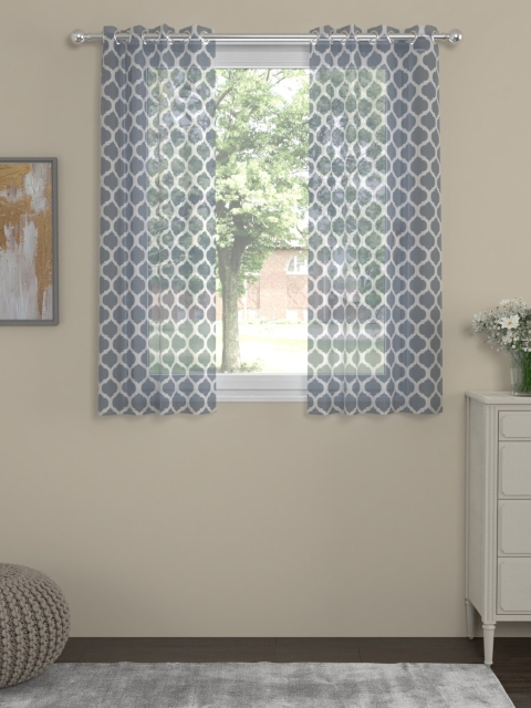 

ROSARA HOME Set Of 2 Grey & White Geometric Window Eyelet Curtains