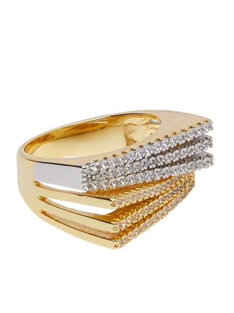 

shaze Gold Plated White CZ Studded Finger Ring