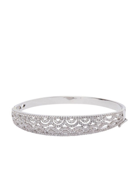 

shaze Silver-Plated White Cubic Zirconia Studded Bangle-Style Bracelet