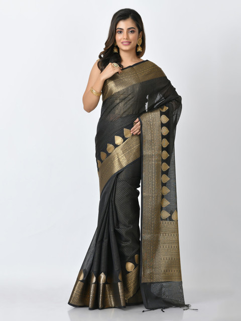 

RANGOLI Black & Gold-Toned Pure Cotton Woven Design Saree