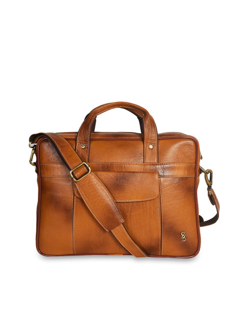 

Second SKIN Unisex Tan Brown Solid 15Inch Genuine Leather Laptop Bag