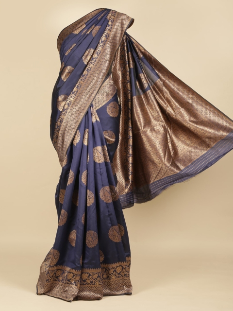 

Pothys Navy Blue & Gold-Toned Jute Silk Woven Design Saree