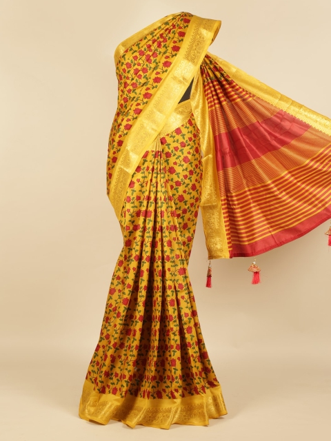 

Pothys Mustard & Orange Jute Silk Printed Saree