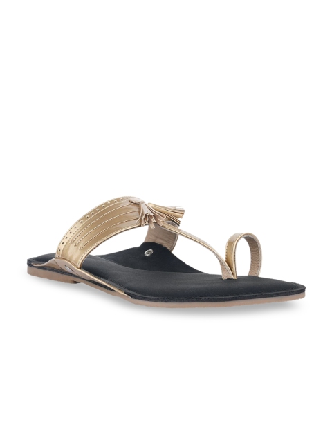 

SKO Women Gold-Toned Leather One Toe Flats