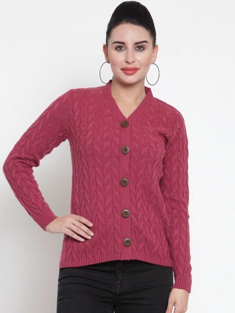 

Kalt Women Magenta Self Design Cardigan Sweater