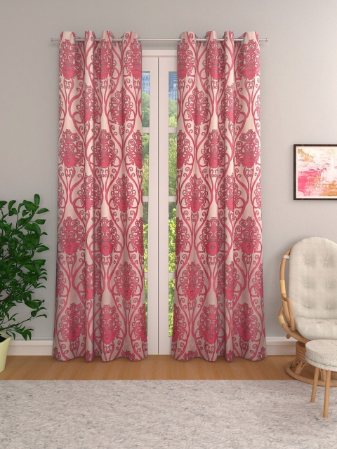 

Aura Pink & Cream Set of 2 Ethnic Motifs Room Darkening Door Curtains