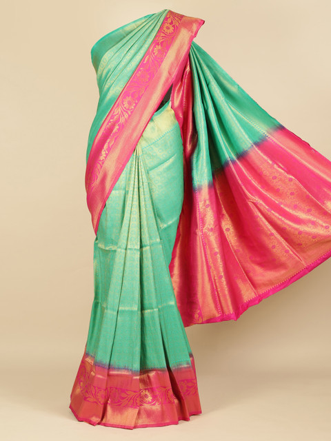 

Pothys Green & Pink Jute Silk Woven Design Saree