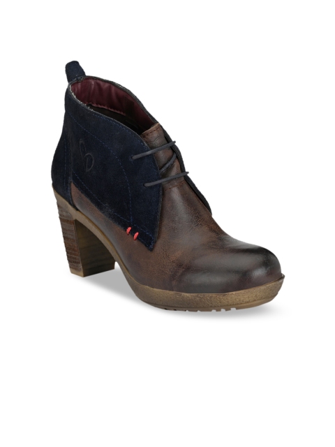 

Delize Women Coffee Brown & Black Colourblocked Heeled Boots