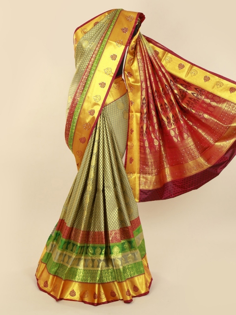 

Pothys Grey & Red Pure Silk Woven Design Kanjeevaram Saree
