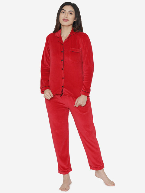

Fluffalump Women Red Solid Night Suit