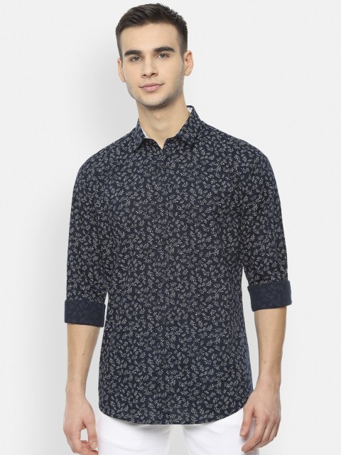 

V Dot Men Navy Blue & Off-White Slim Fit Printed Casual Shirt