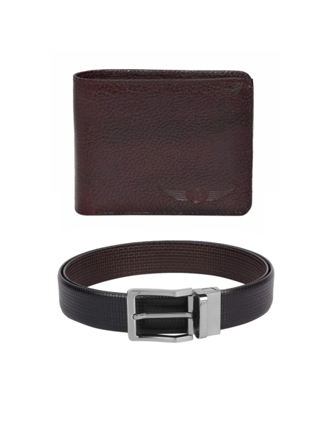 

CHRISTOPOLO Men Black & Brown Solid Leather Wallet & Reversible Belt Combo