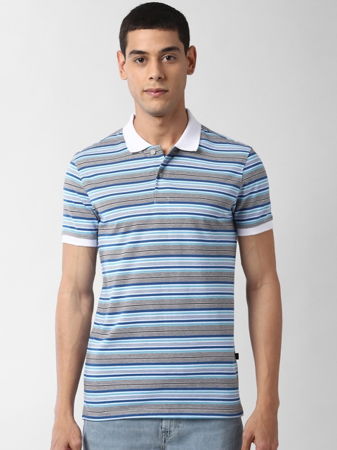 

Peter England Casuals Men Blue Striped Polo Collar T-shirt