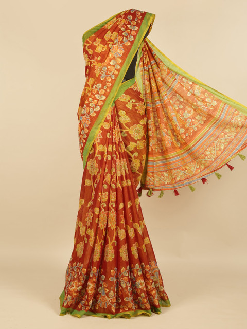 

Pothys Brown Printed Jute Silk Saree with Jhalar Pallu