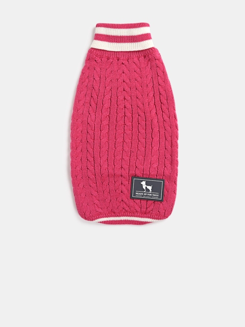 

Heads Up For Tails Pink Self Design Dog Sweater