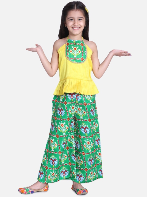

BownBee Girls Green & Yellow Solid Top with Palazzos