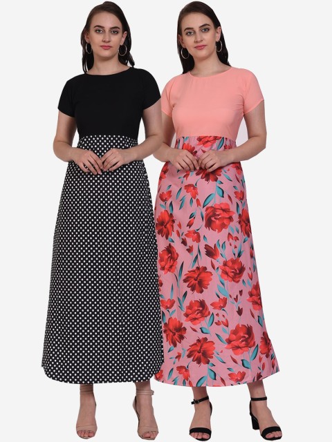 

Florence Women Pack Of 2 Black & Pink Printed A-Line Dress