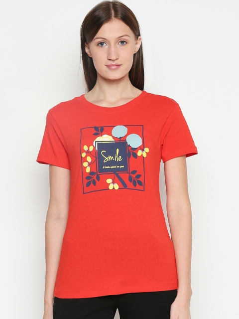 

XIN Women Red Printed Round Neck T-shirt