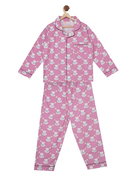 

Fluffalump Kids Pink & White Printed Night Suit