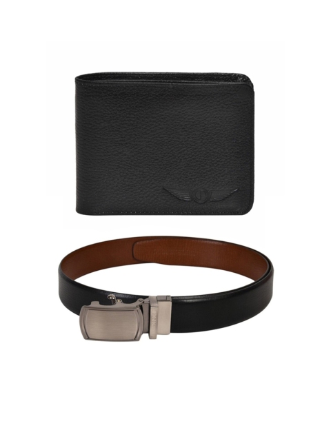 

CHRISTOPOLO Men Black & Brown Reversible Belt & Leather Wallet Combo