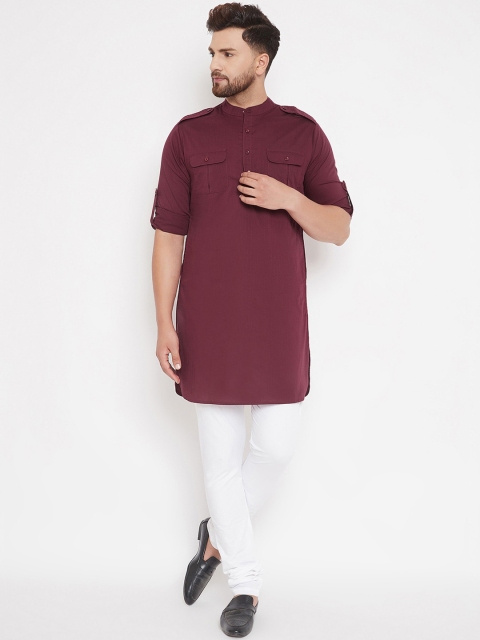 

Hypernation Men Maroon Solid Pathani Kurta