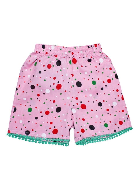 

KiddoPanti Girls Pink Printed Regular Shorts