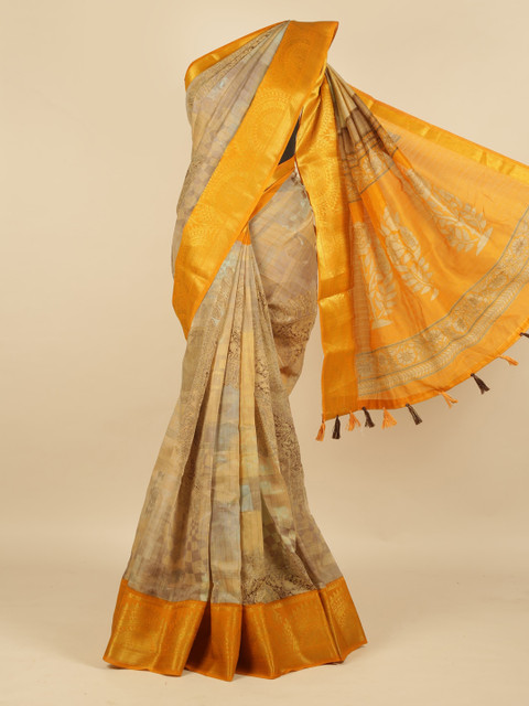 

Pothys Multicoloured & Orange Jute Silk Printed Saree, Multi