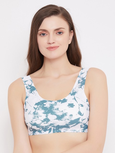 SECRETS BY ZEROKAATA Blue & White Printed Lightly Padded Non-Wired Workout Bra SZWABSP8736