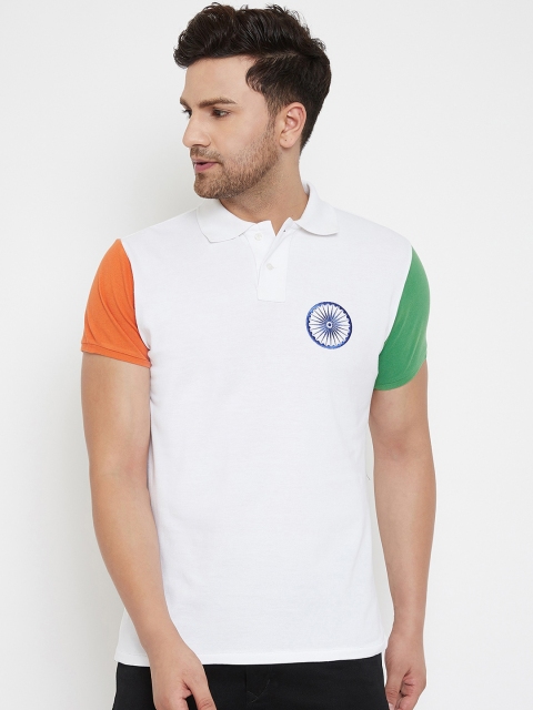 

Hypernation Men White Colourblocked Polo Collar T-shirt
