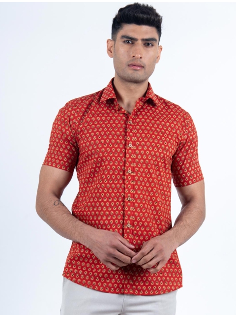 

Tistabene Men Red Regular Fit Printed Cotton Casual Shirt