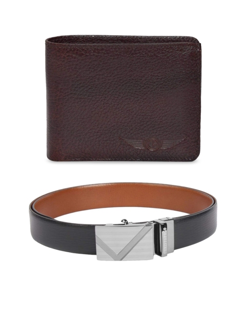 

CHRISTOPOLO Men Black & Brown Reversible Belt & Leather Wallet Combo