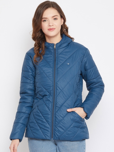 

Okane Women Blue Solid Padded Jacket
