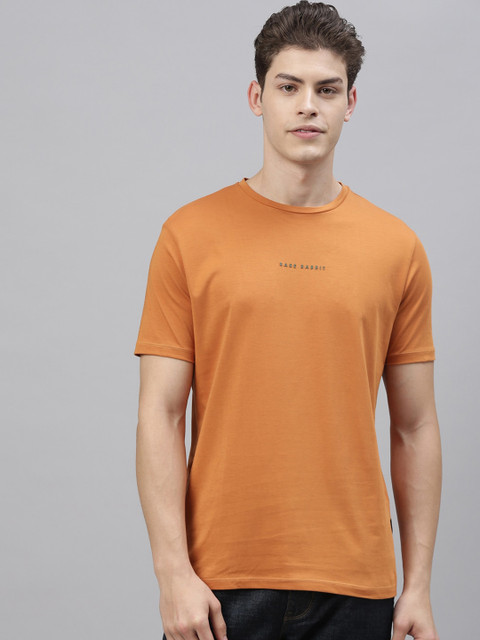 

RARE RABBIT Men Orange Solid Round Neck T-shirt