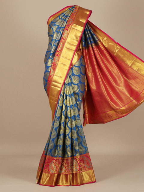 

Pothys Blue & Gold-Toned Art Silk Woven Design Saree with Zari Border