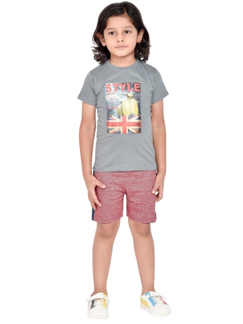

ORANGE PUMPKKIN Boys Grey Printed T-shirt with Shorts