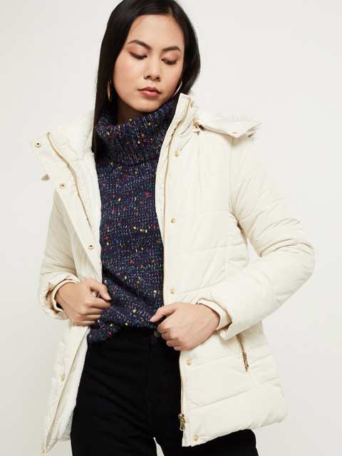 

max Women Off-White Solid Puffer Jacket