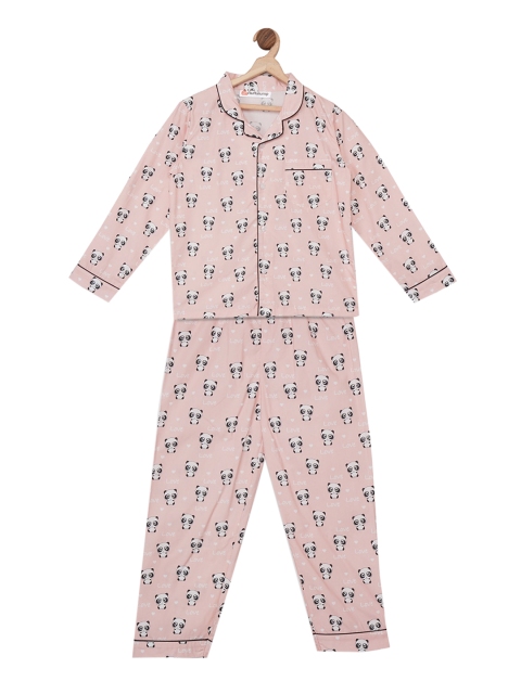 

Fluffalump Kids Pink & Black Love Panda Printed Night Suit