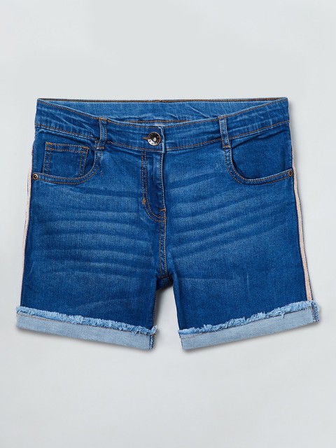 

max Girls Blue Solid Regular Fit Cotton Denim Shorts